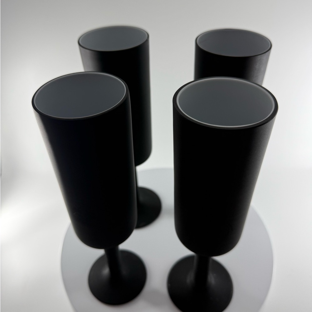 Italy Carlo Moretti Matte Black /Satinato Fluted Champagne Set of 4 Glasses